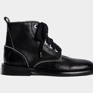 Zadig & Voltaire Studded Black Calfskin Lace Up Boots